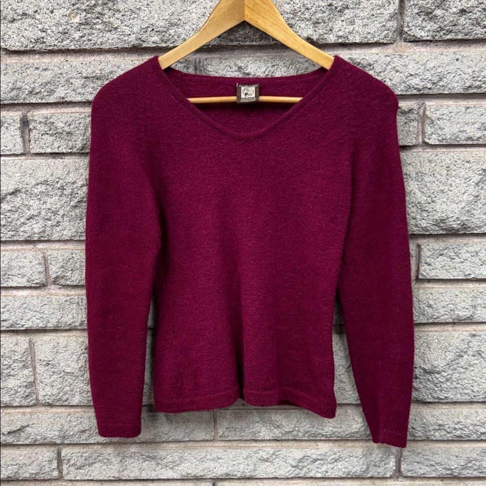 Elegant Burgundy Alpaca Super Fine Wool Women's Sweater